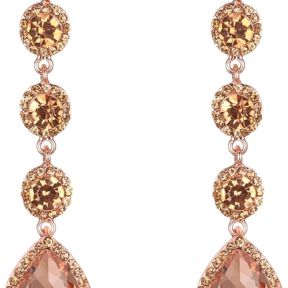 Women's Elegant Wedding Bridal Crystal Beaded Teardrop Chandelier Dangle Earring